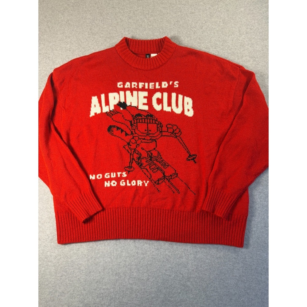 Divided‎ H&M Oversized Red M Garfield Sweater Skiing "No Guts No Glory" SKU 257